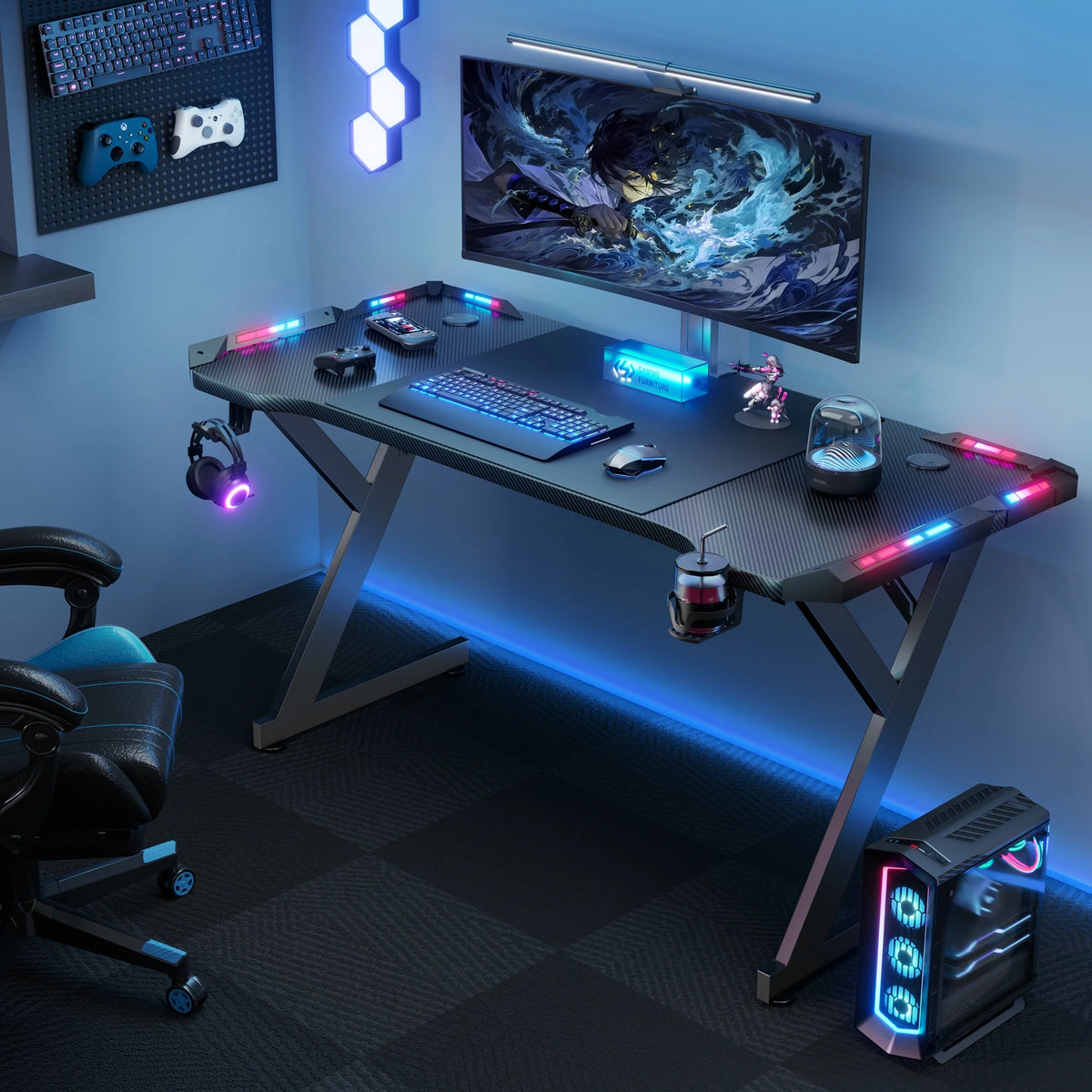 47" Carbon Fiber Gaming Desk with LED Lights