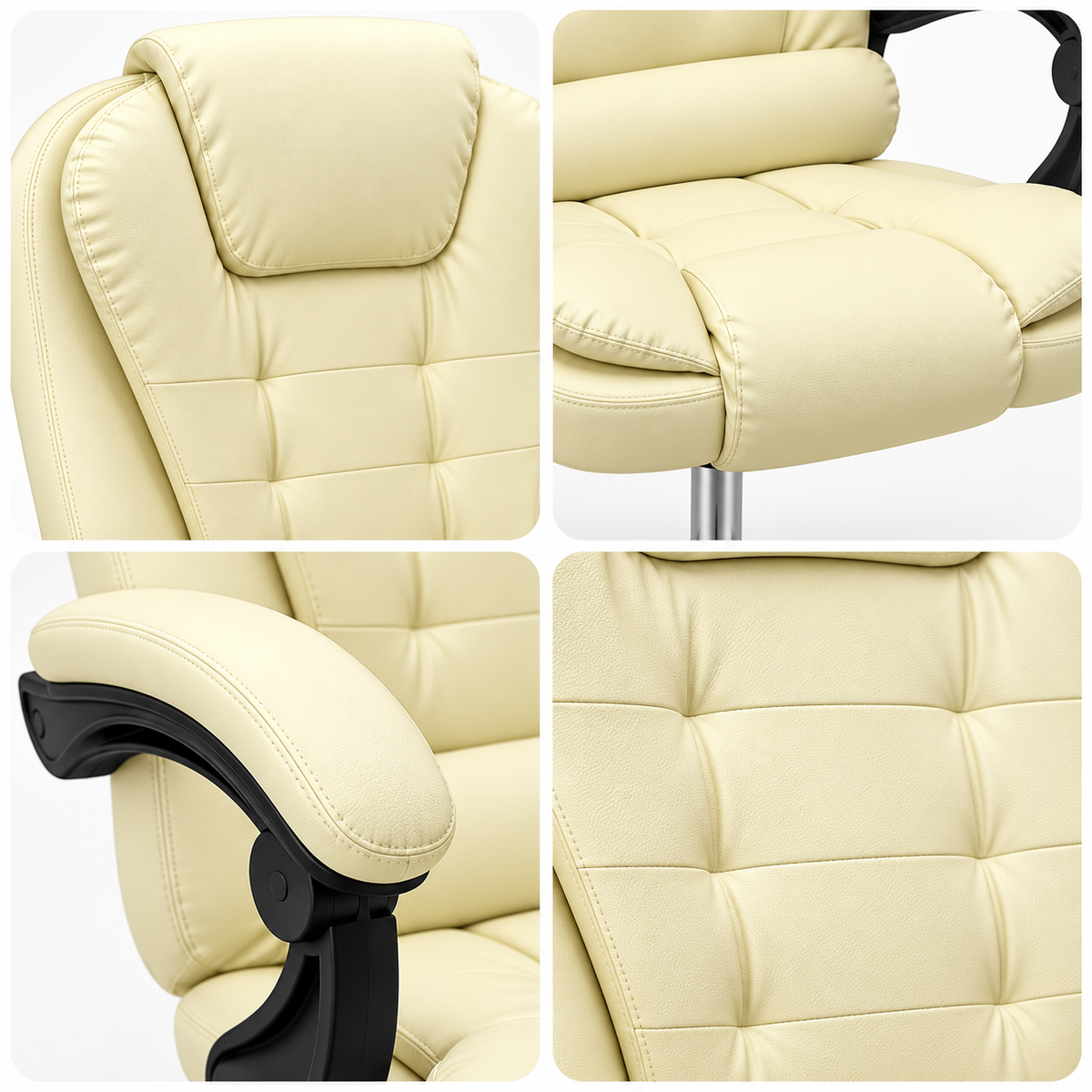 Cream High Back Executive Office Chair with Padded Armrests, Cushioned Swivel Desk Chair