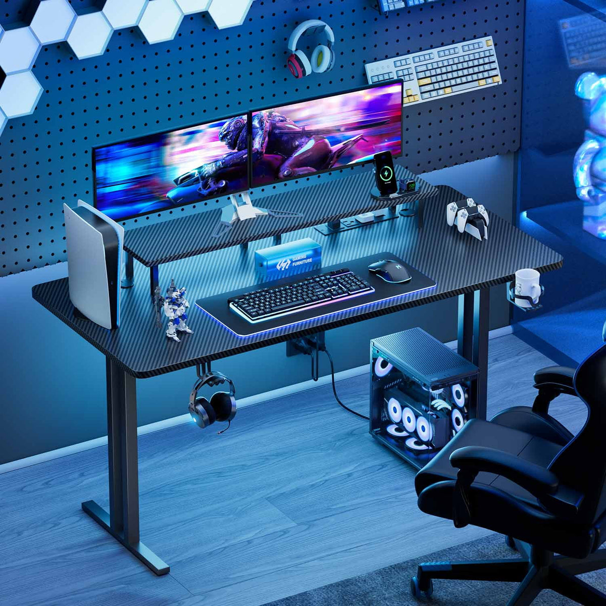 47" Two-Wire Base Gaming Desk with LED Lights