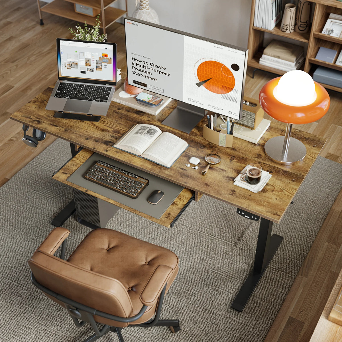 55" Electric Standing Desk, Rustic Brown