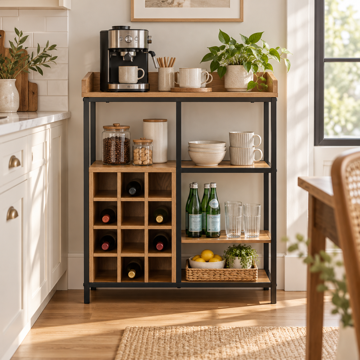 Industrial Wine Rack with Storage Shelves