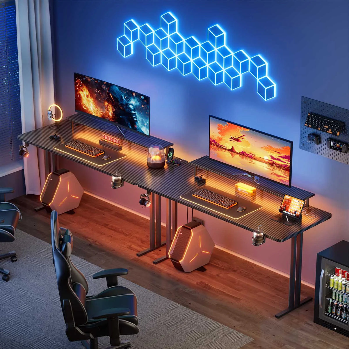 47" Two-Wire Base Gaming Desk with LED Lights