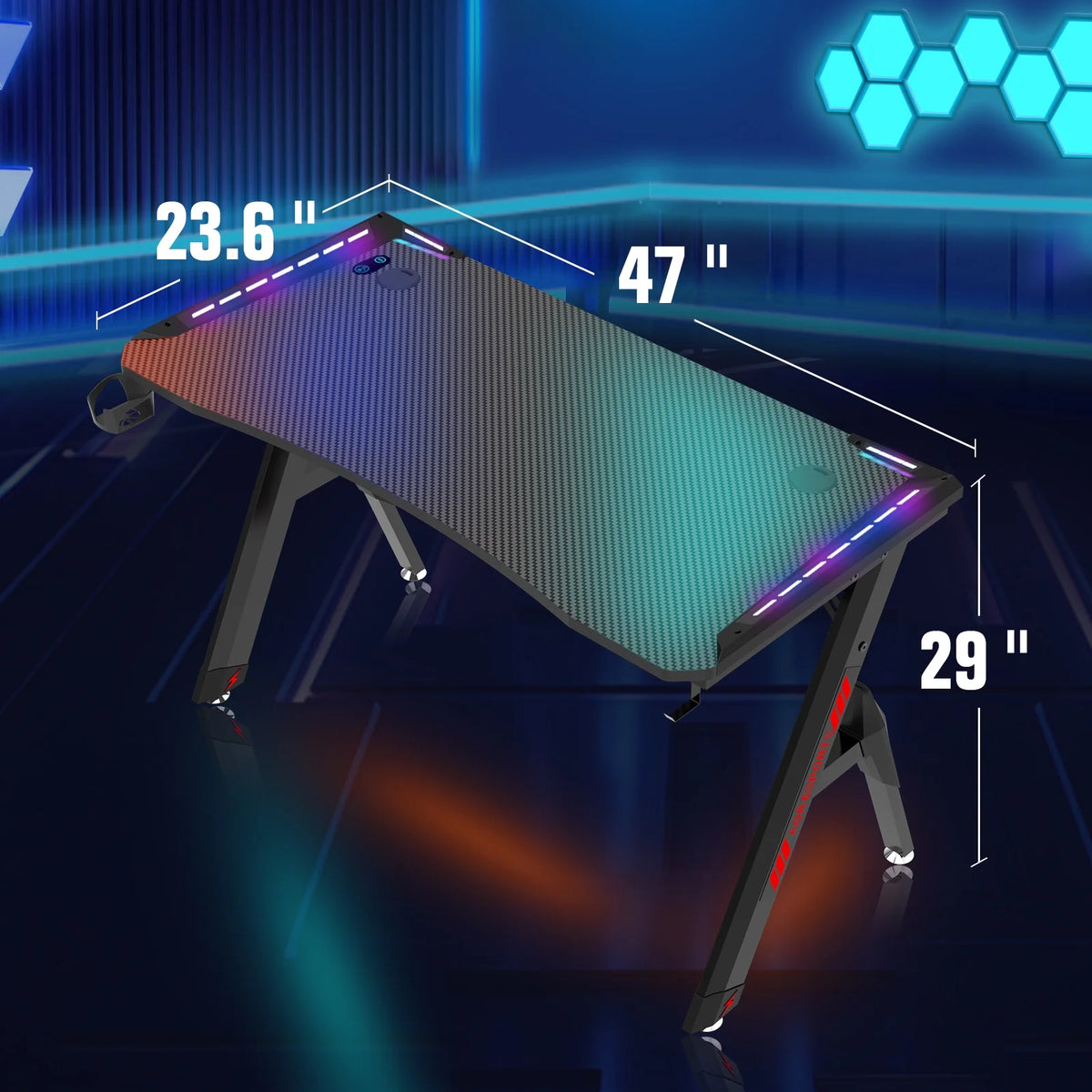 47" Ergonomic Carbon Fiber Gaming Desk with LED Lights