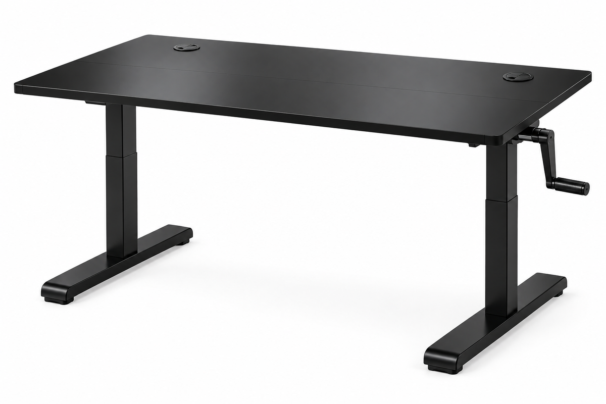 Manual Height Adjustable Standing Desk with Hand Crank, Sit-Stand Computer Desk, Black – 120 cm / 140 cm