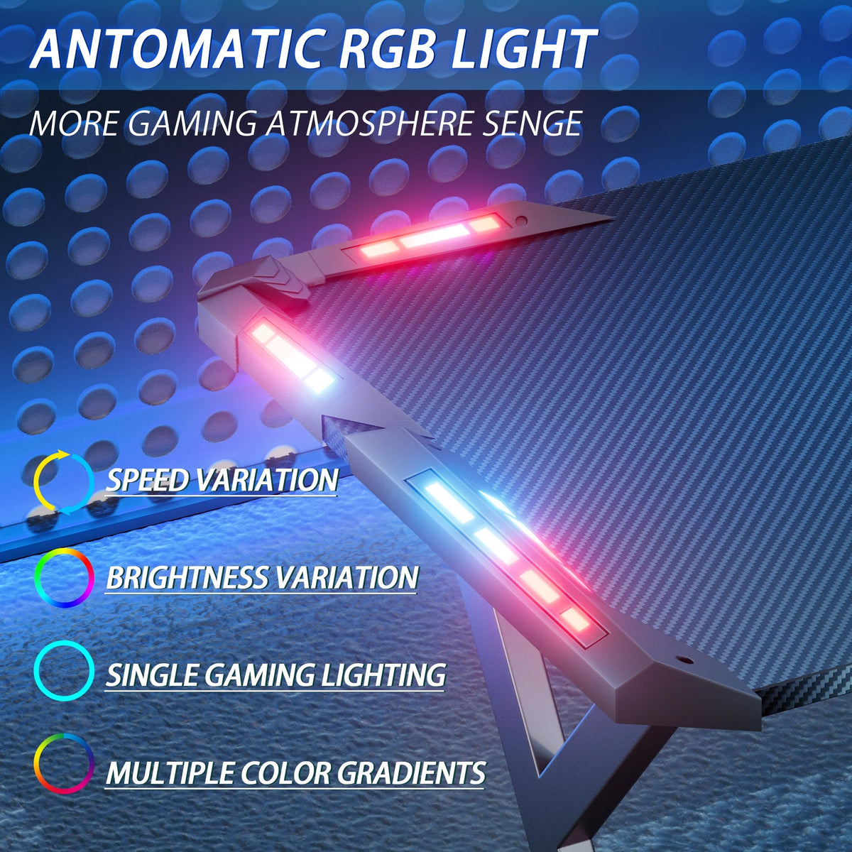 47" Carbon Fiber Gaming Desk with LED Lights