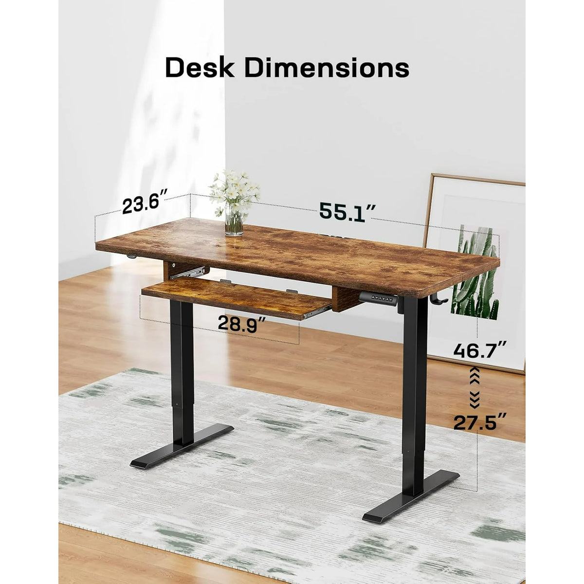 55" Electric Standing Desk, Rustic Brown