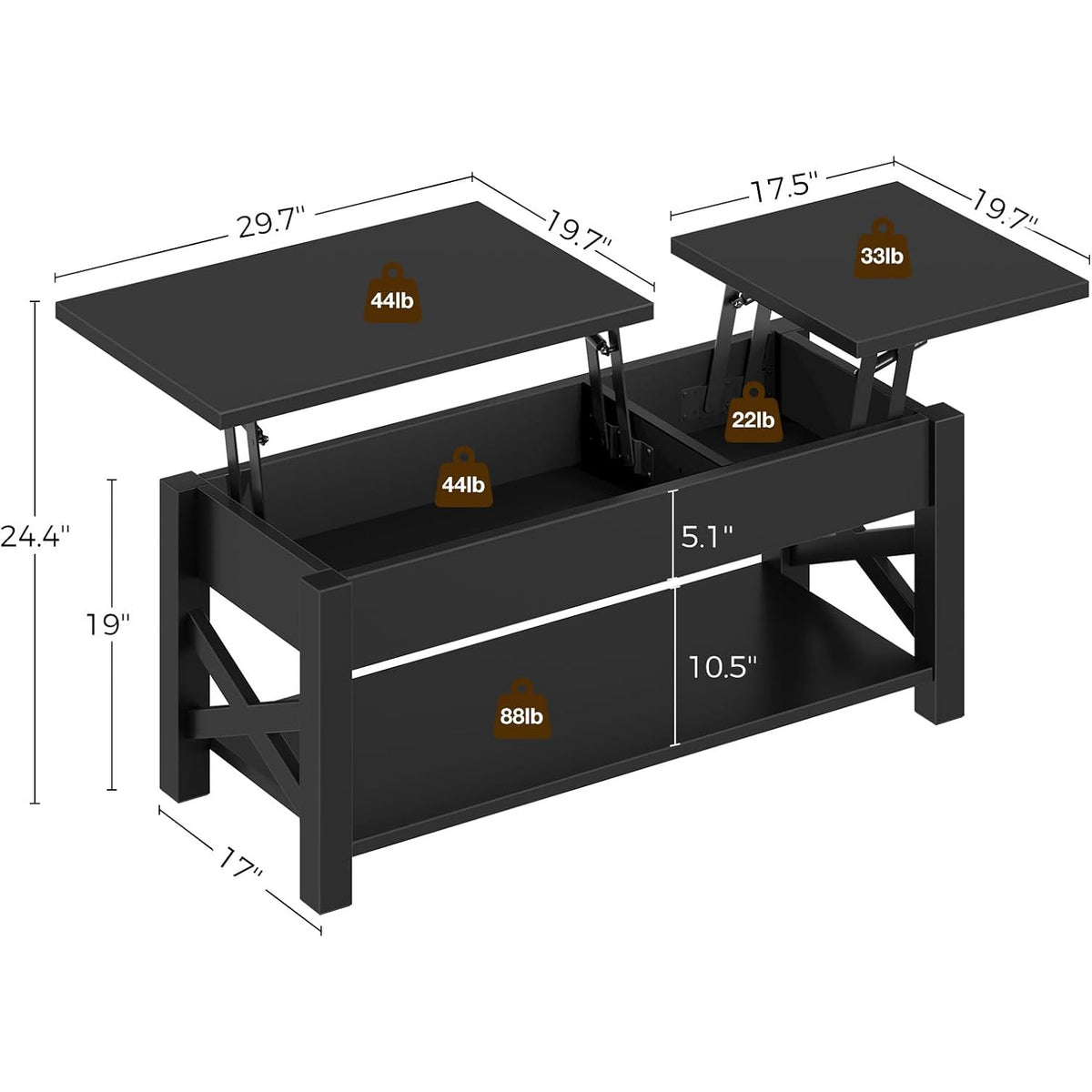 Lift Top Coffee Table With Storage Shelf, Black