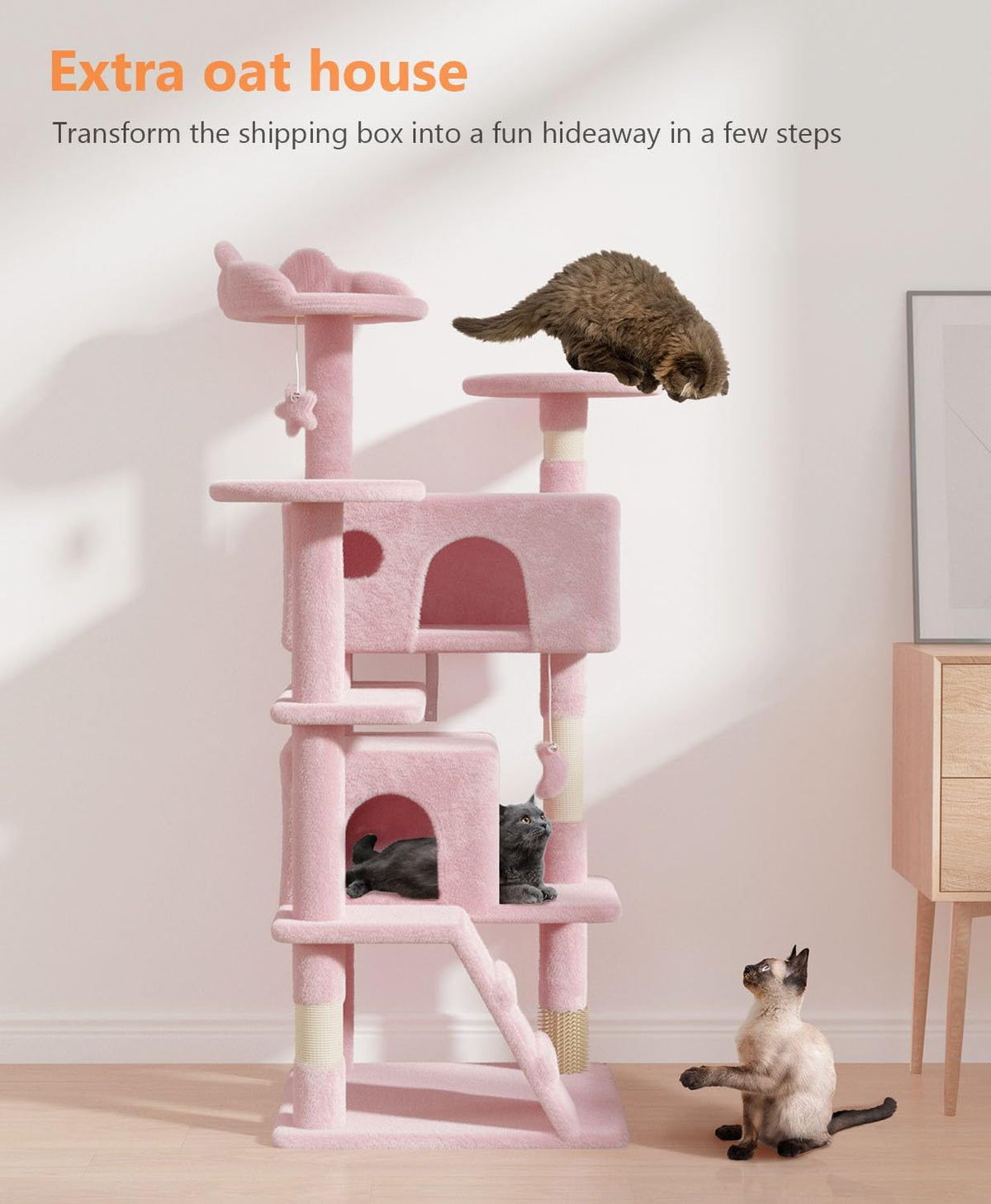 54 Inches Cat Tree Tower, Pink