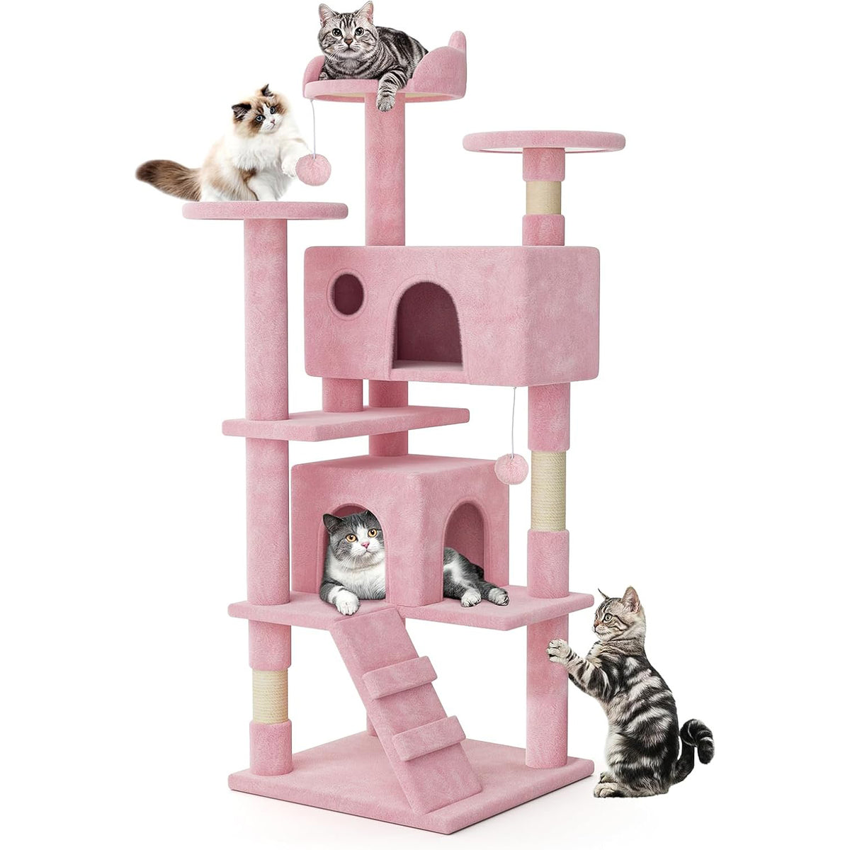 54 Inches Cat Tree Tower, Pink