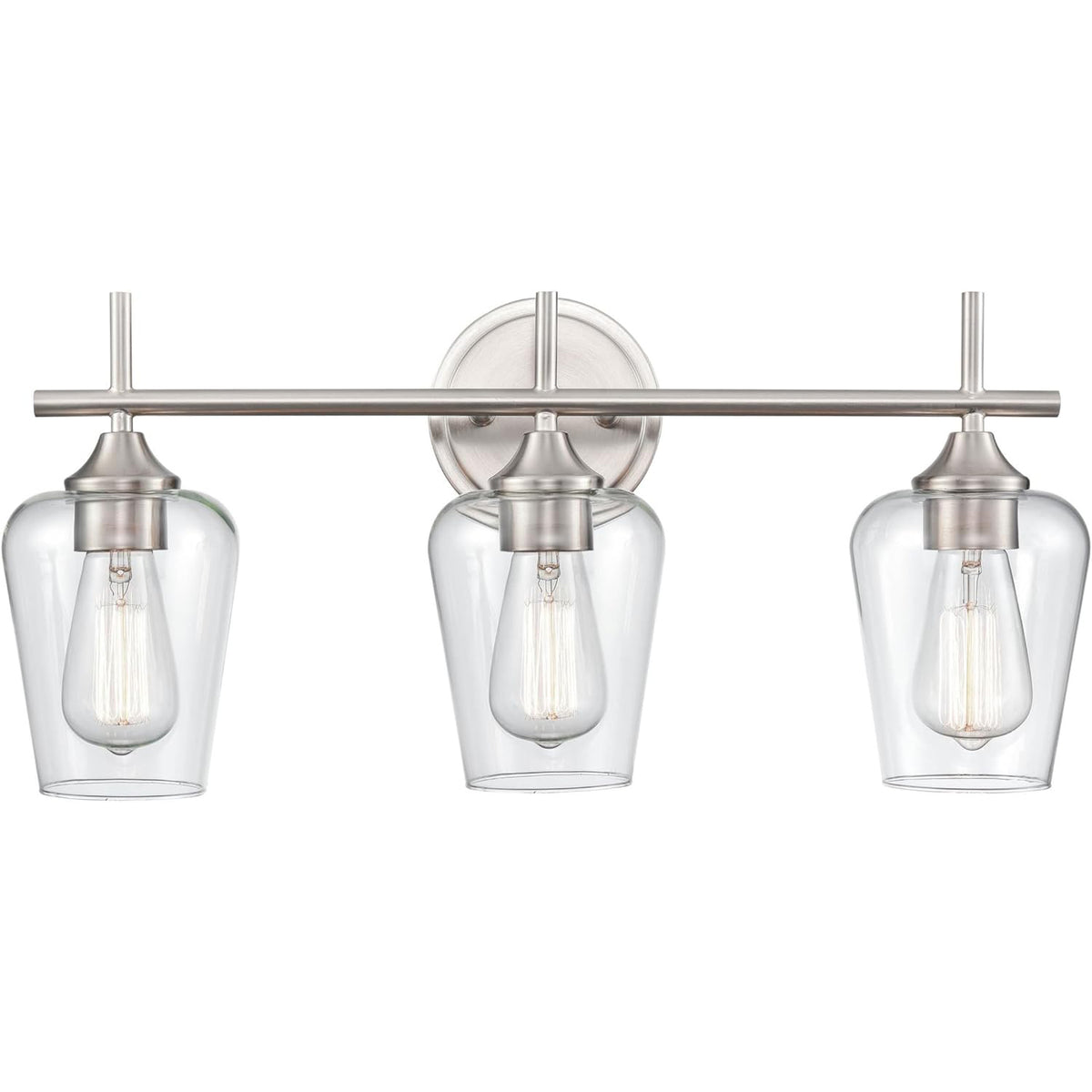 3-Light Vanity Lights, Modern Brushed Nickel with Clear Glass Shade