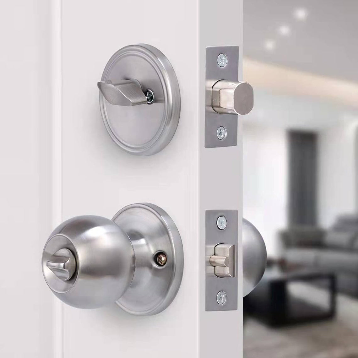Satin Nickel Keyed Alike Entry Door Knob with Lock