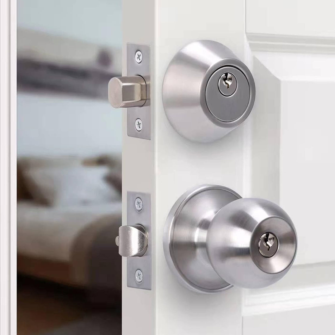 Satin Nickel Keyed Alike Entry Door Knob with Lock