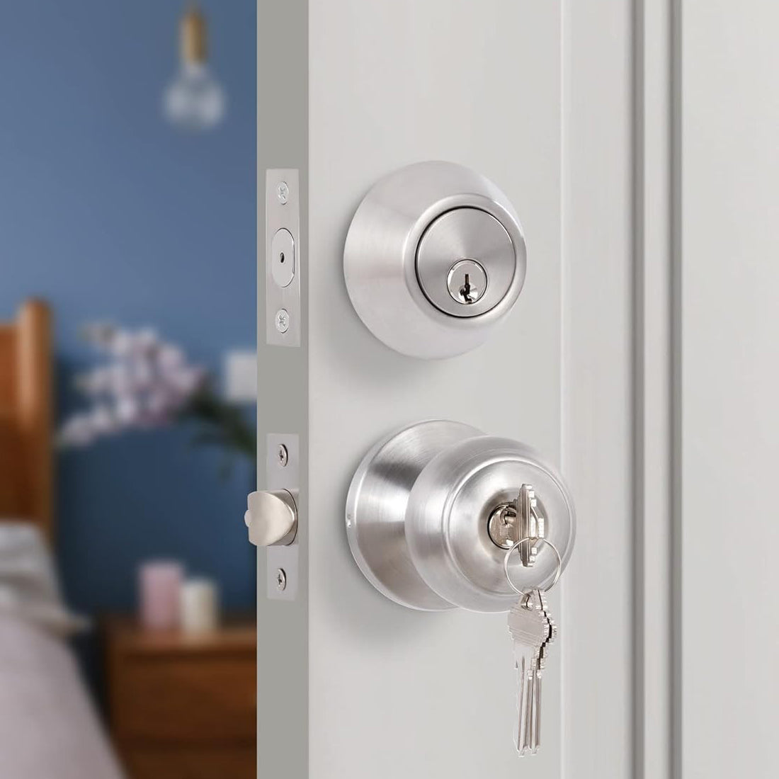 Satin Nickel Keyed Alike Entry Door Knob with Lock