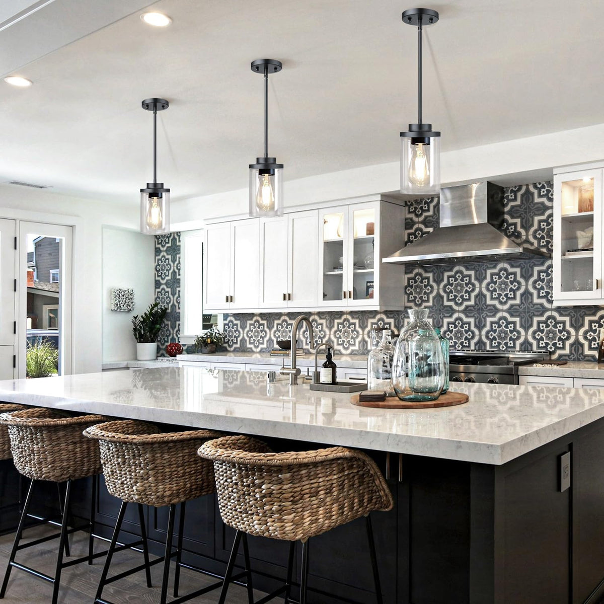 1-Light Industrial Pendant Light with Clear Glass Shade