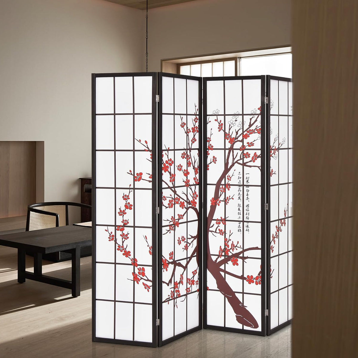 Plum Blossom Japanese Style 4 Panels Room Divider