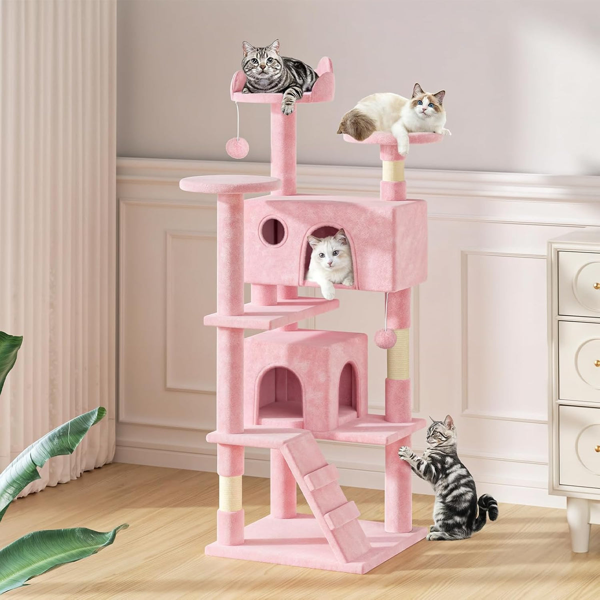 54 Inches Cat Tree Tower, Pink