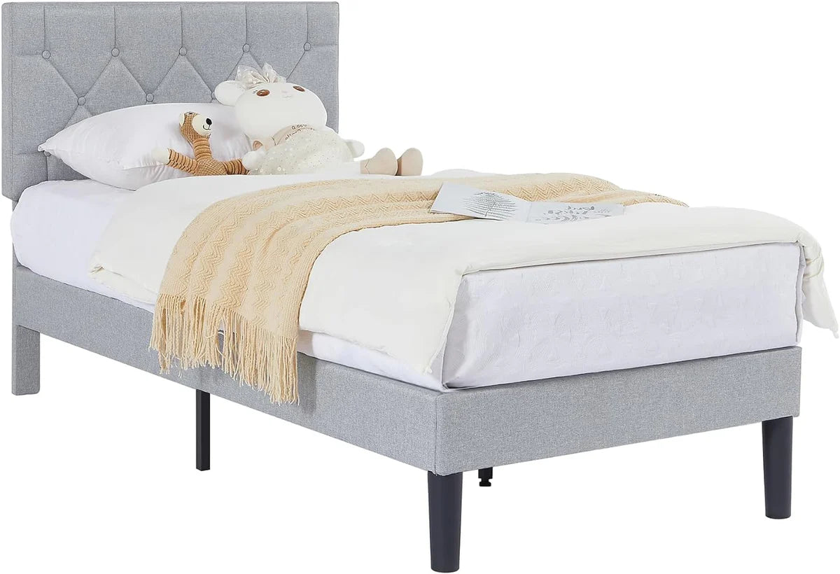 Full Bed Frame Upholstered Platform with Adjustable Diamond Tufted Headboard