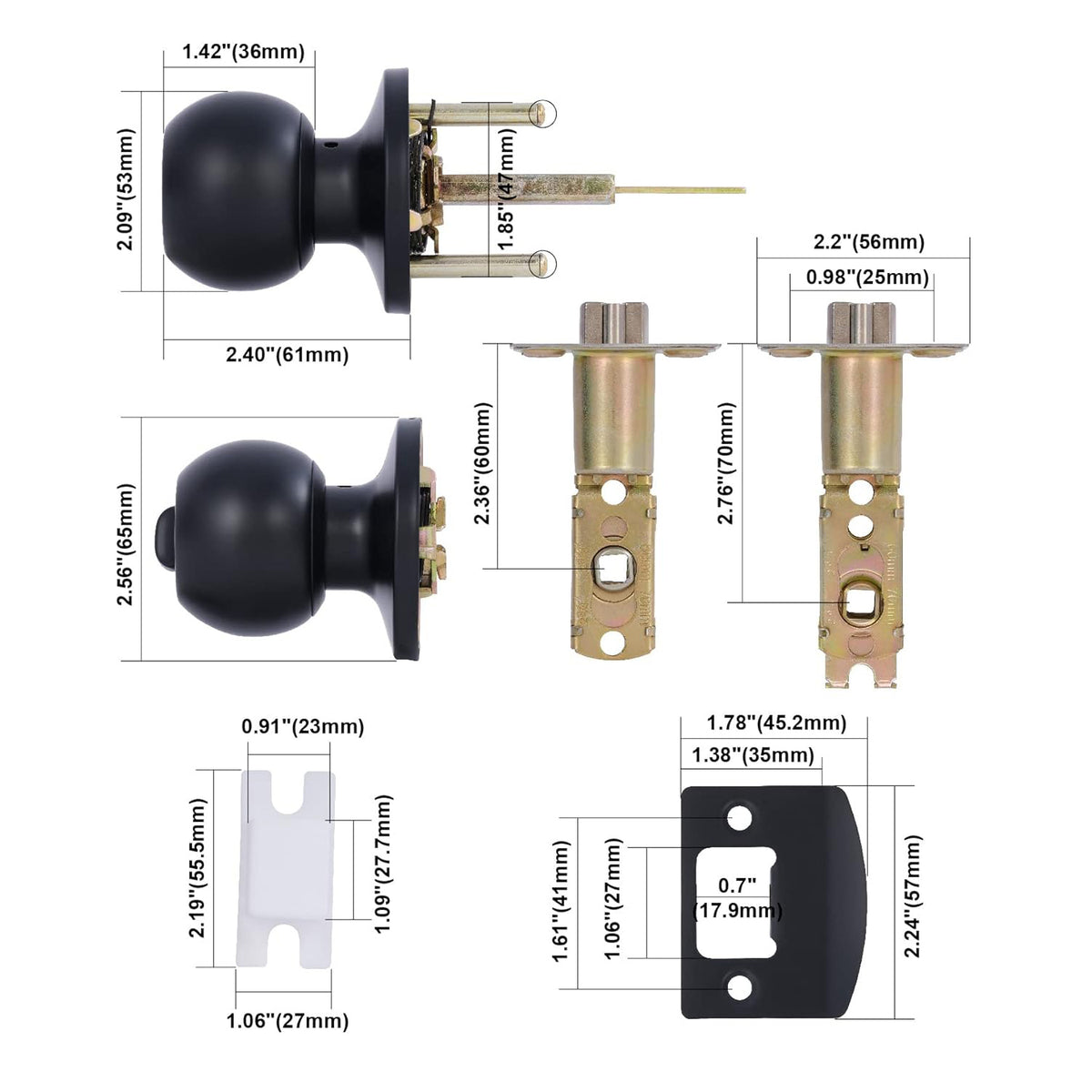 Black Keyed Alike Entry Door Knob with Lock