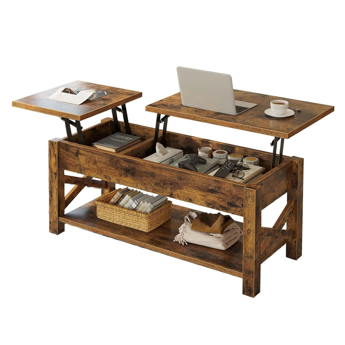 47.2" Lift Top Coffee Table with Hidden Compartment, Brown