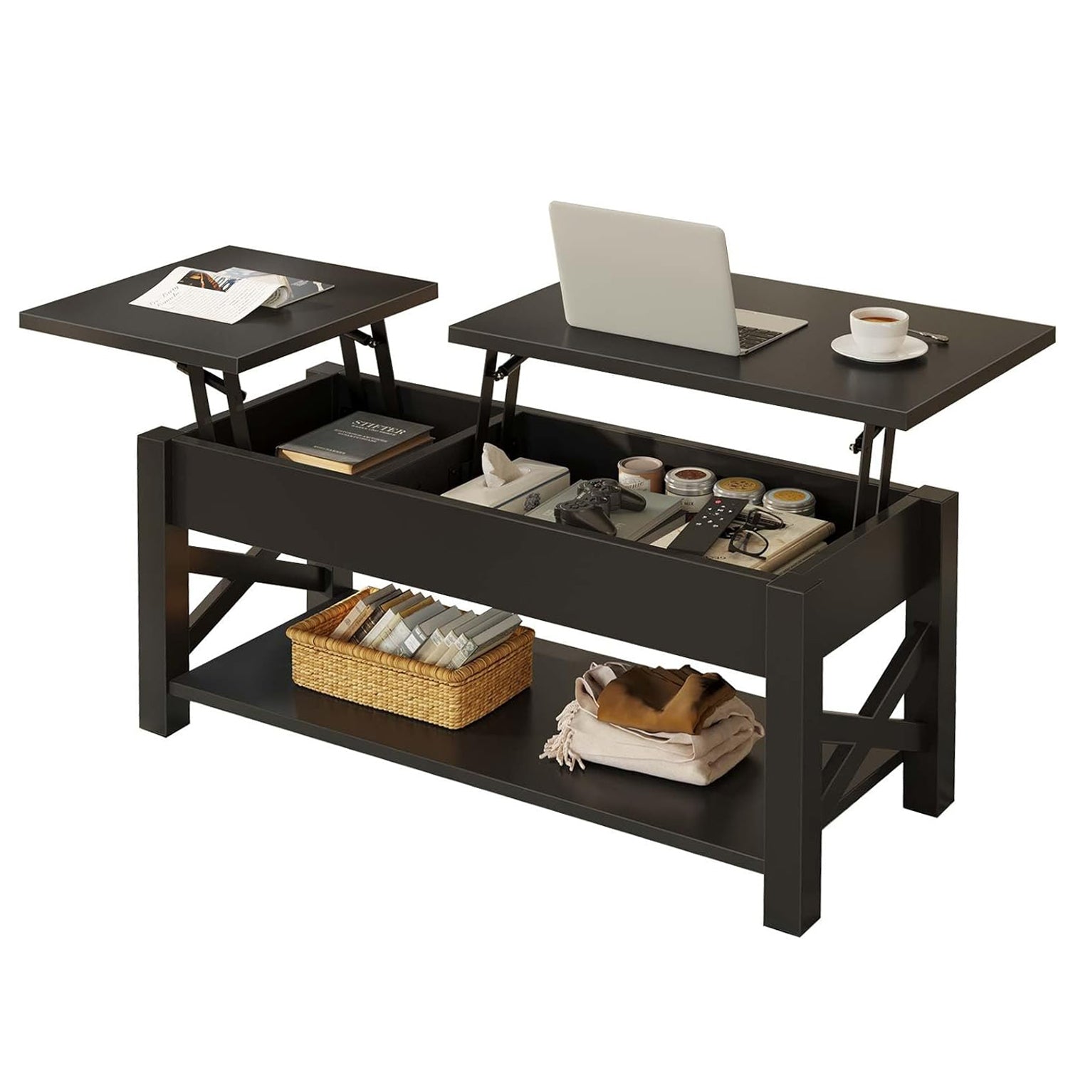 Lift Top Coffee Table With Storage Shelf, Black