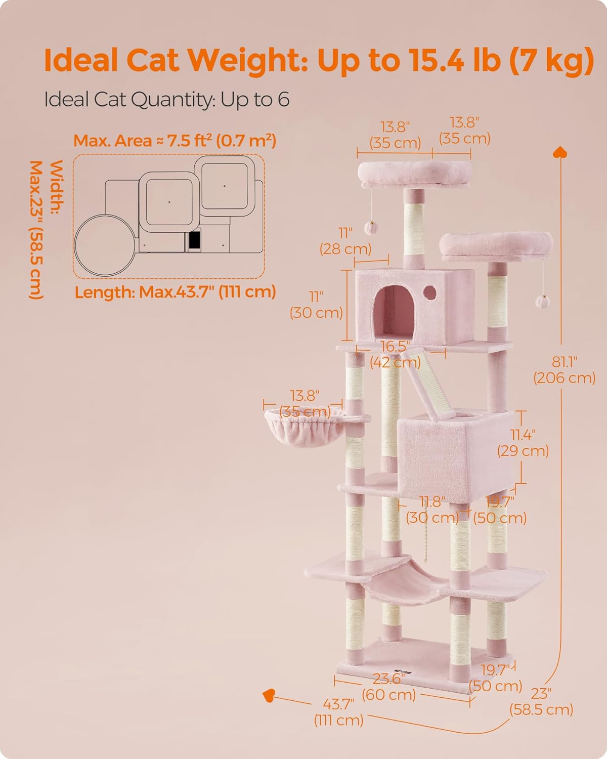 81 Inches Cat Tree Tower, Pink