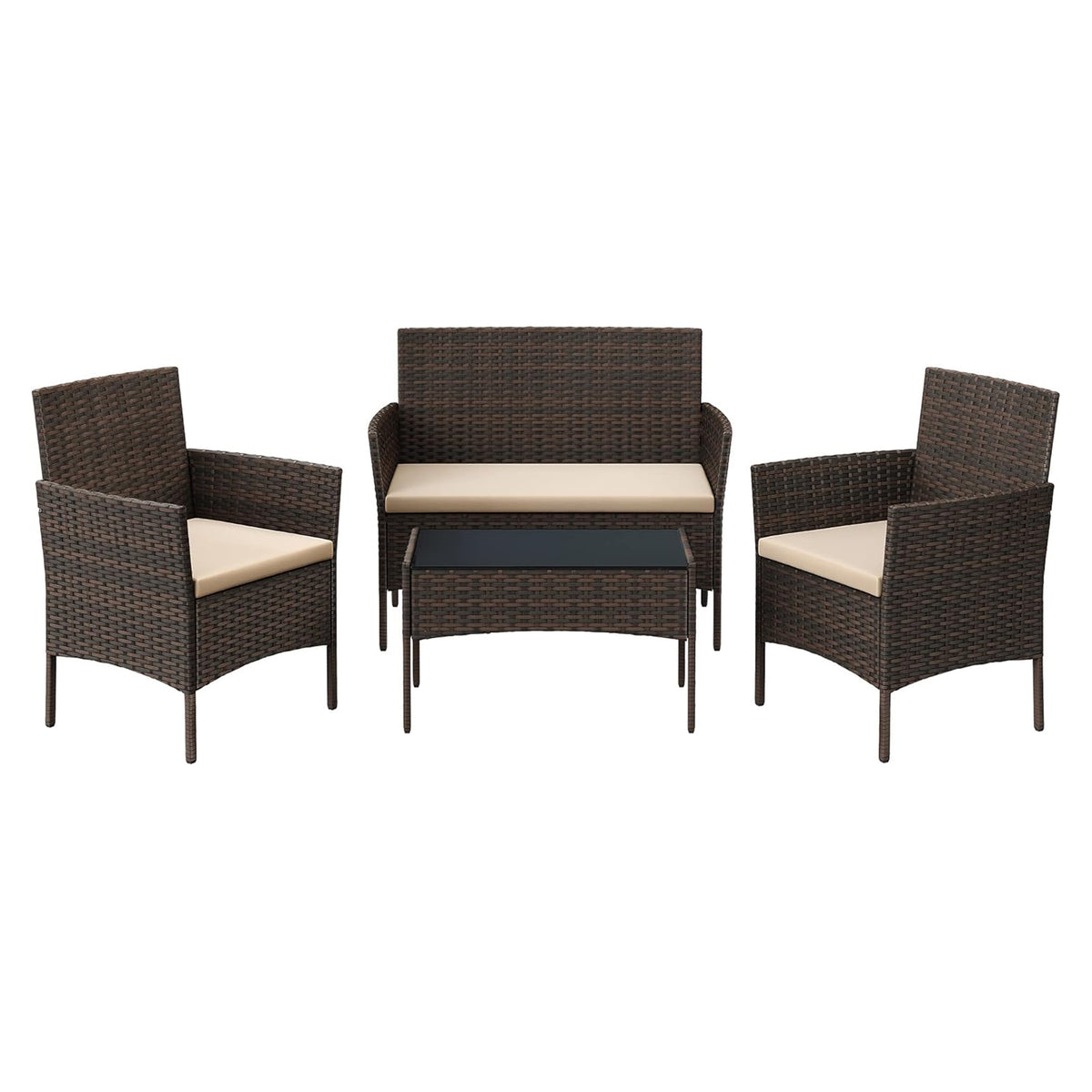 4 Piece Patio Outdoor Chairs set with Table, Outdoor Wicker Furniture set