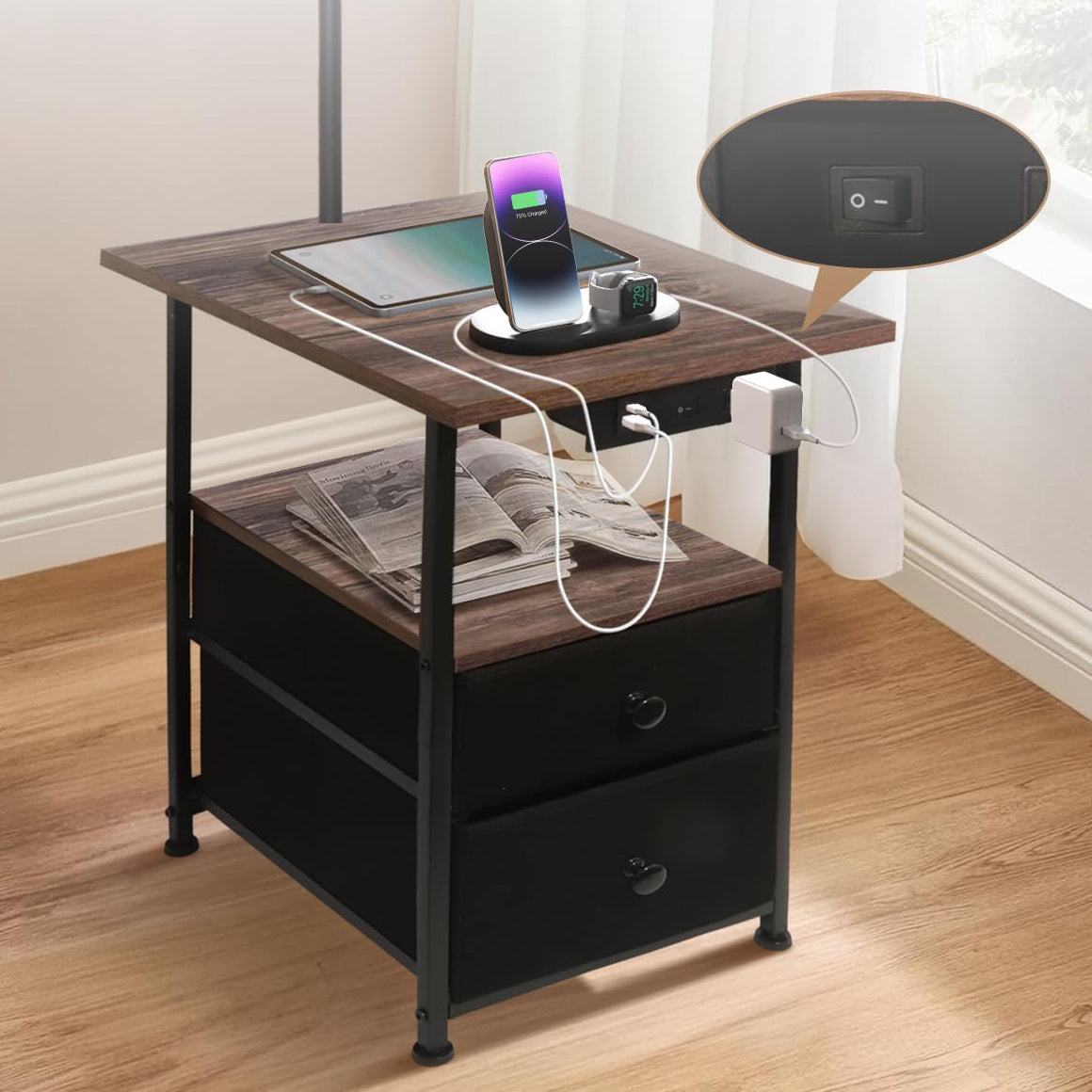 Floor Lamp with Table & 2 Drawers, 3 CCT