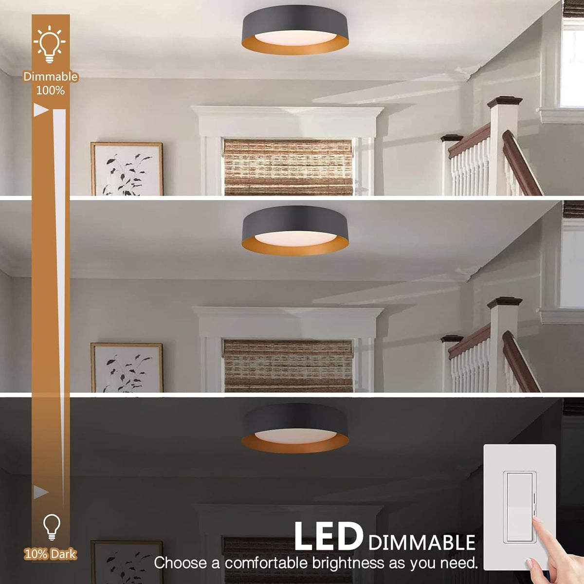 Black and Gold Metal Ceiling Lights, 3 CCT, Dimmable