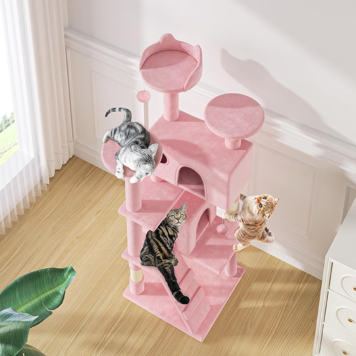 54 Inches Cat Tree Tower, Pink