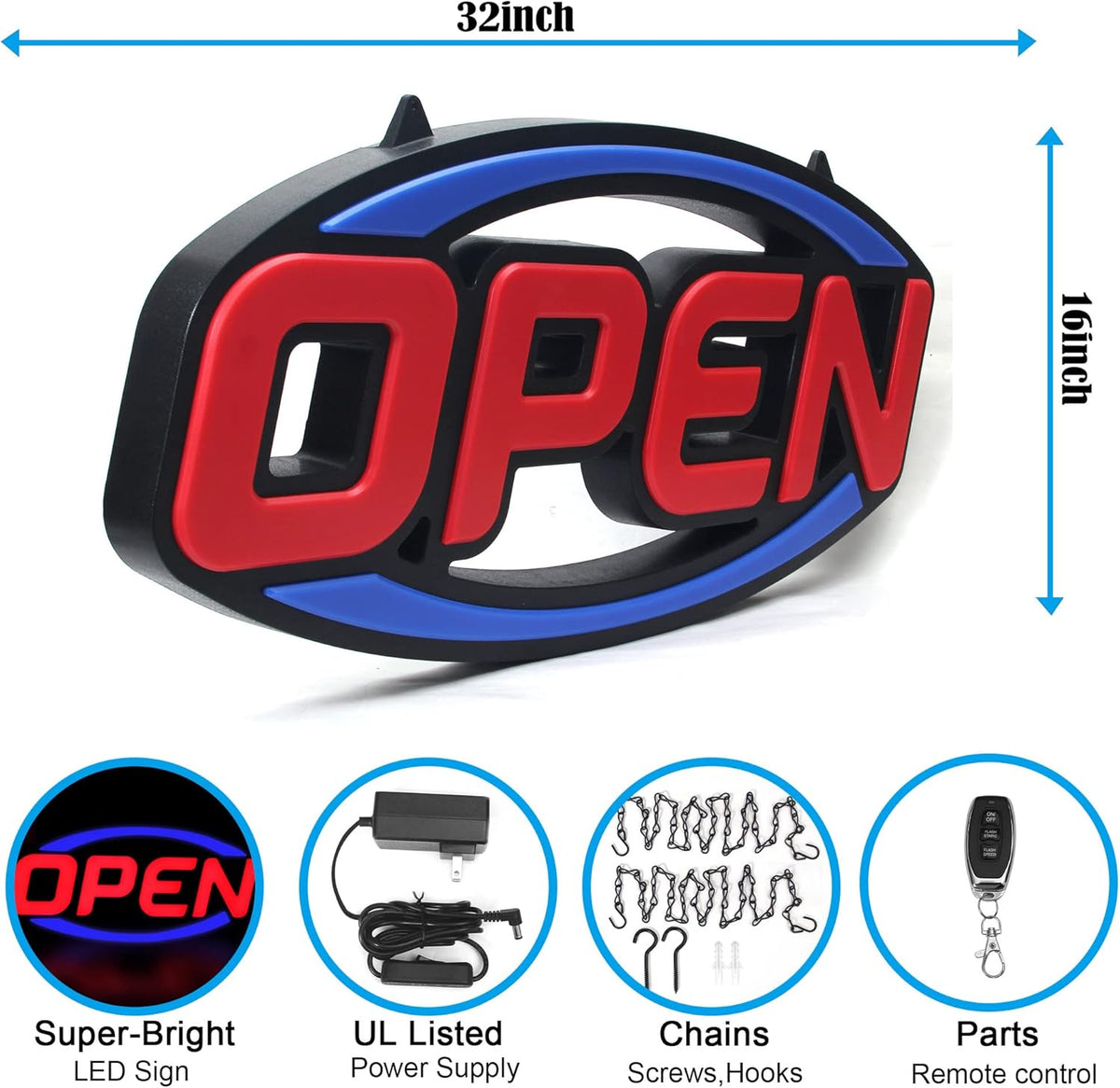 New Model 32" X 16" Ultra Bright Open Sign