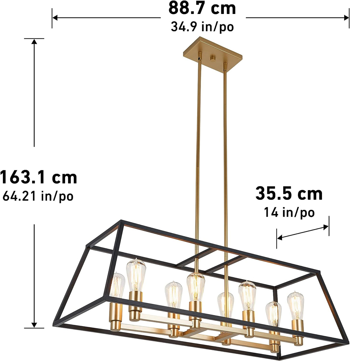 8 Light 60W Gold Pendant with Dark Bronze Metal Frame Shade