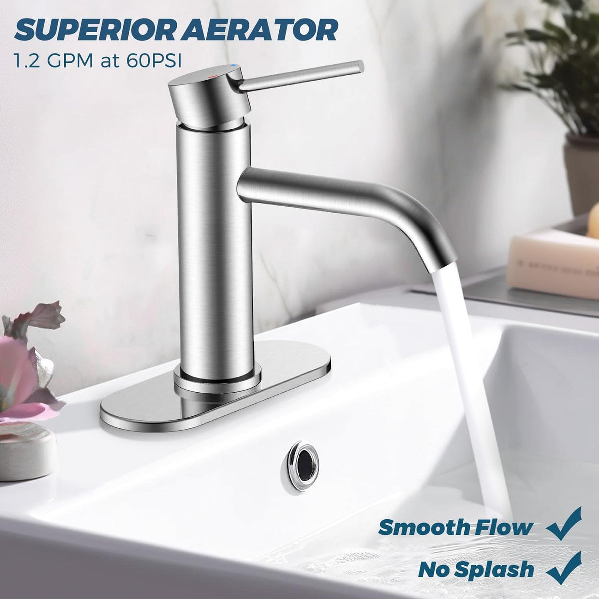 Brushed Nickel Modern Single Handle Sink Faucet