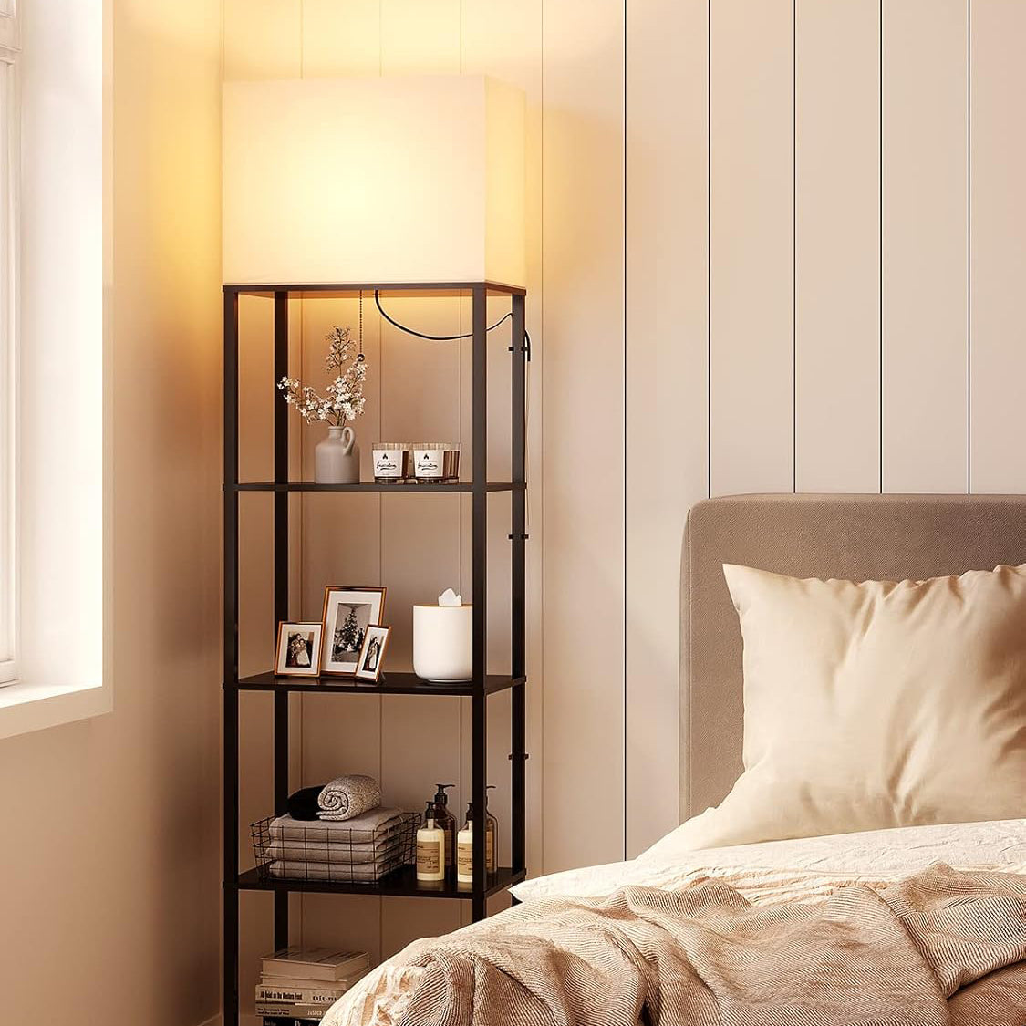 Floor Lamp with 4 Shelves, 3 CCT
