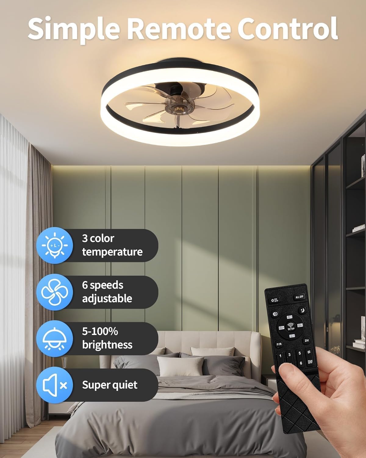 Modern Low Profile Ceiling Fan with Light