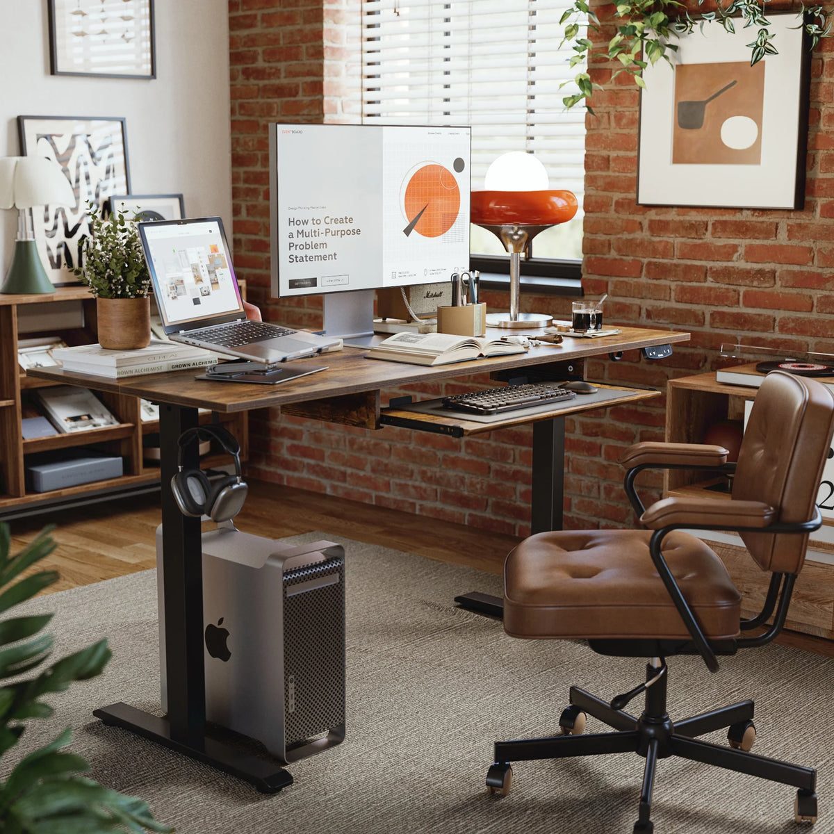 55" Electric Standing Desk, Rustic Brown