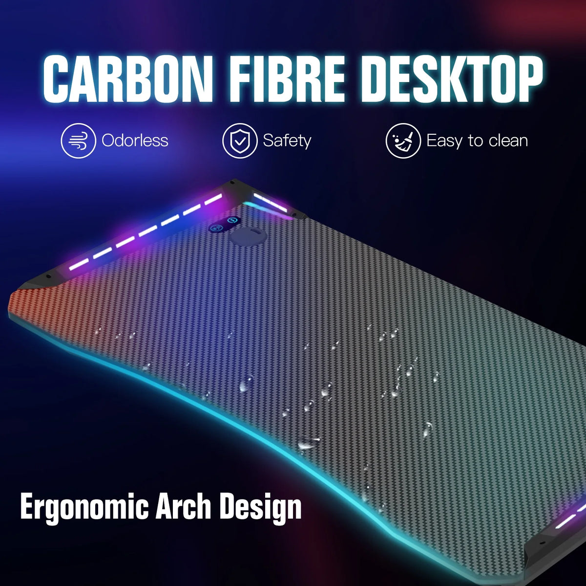 47" Ergonomic Carbon Fiber Gaming Desk with LED Lights