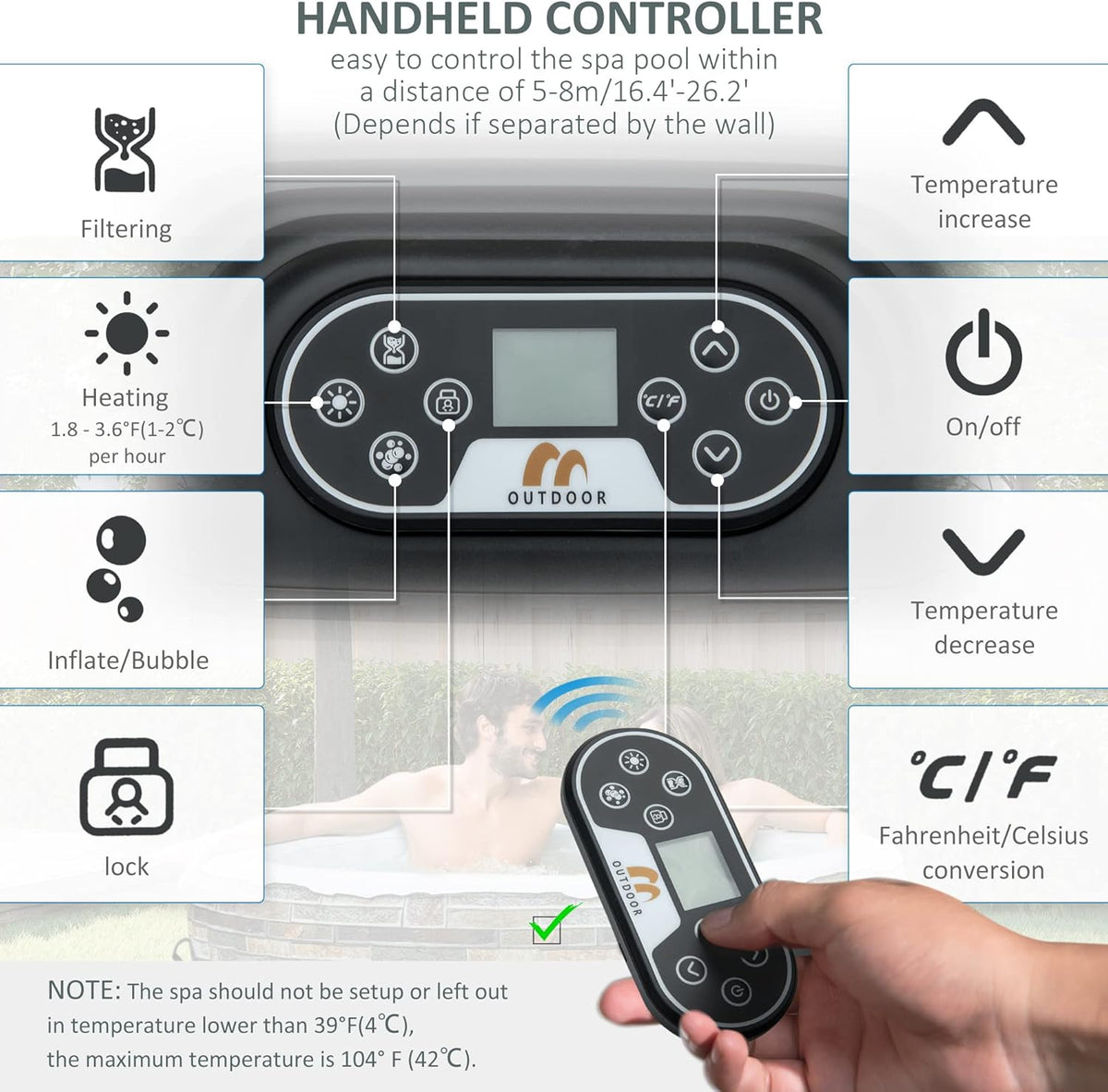 Inflatable Hot Tub Spa Round with Cover for 4-6 People