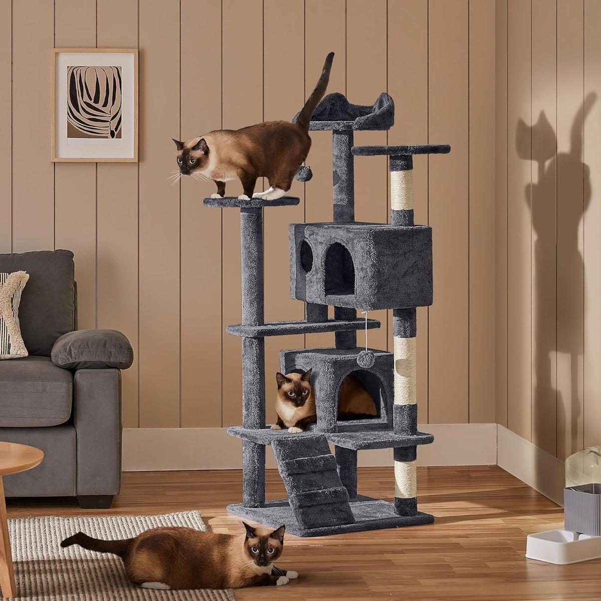 54 Inches Cat Tree Tower, Grey
