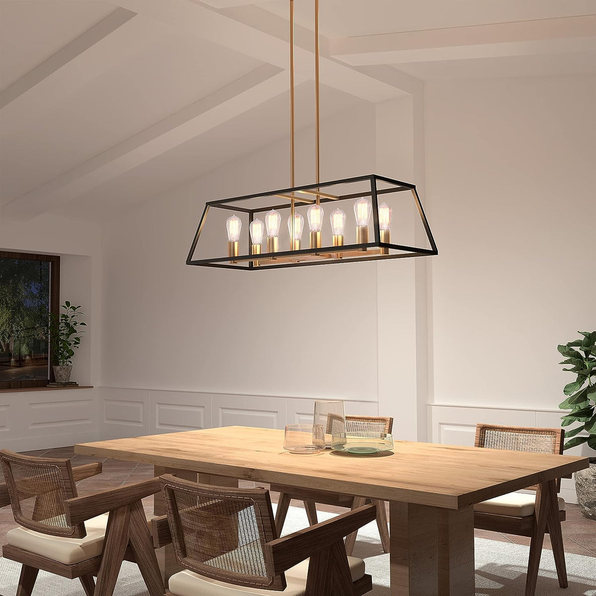 8 Light 60W Gold Pendant with Dark Bronze Metal Frame Shade