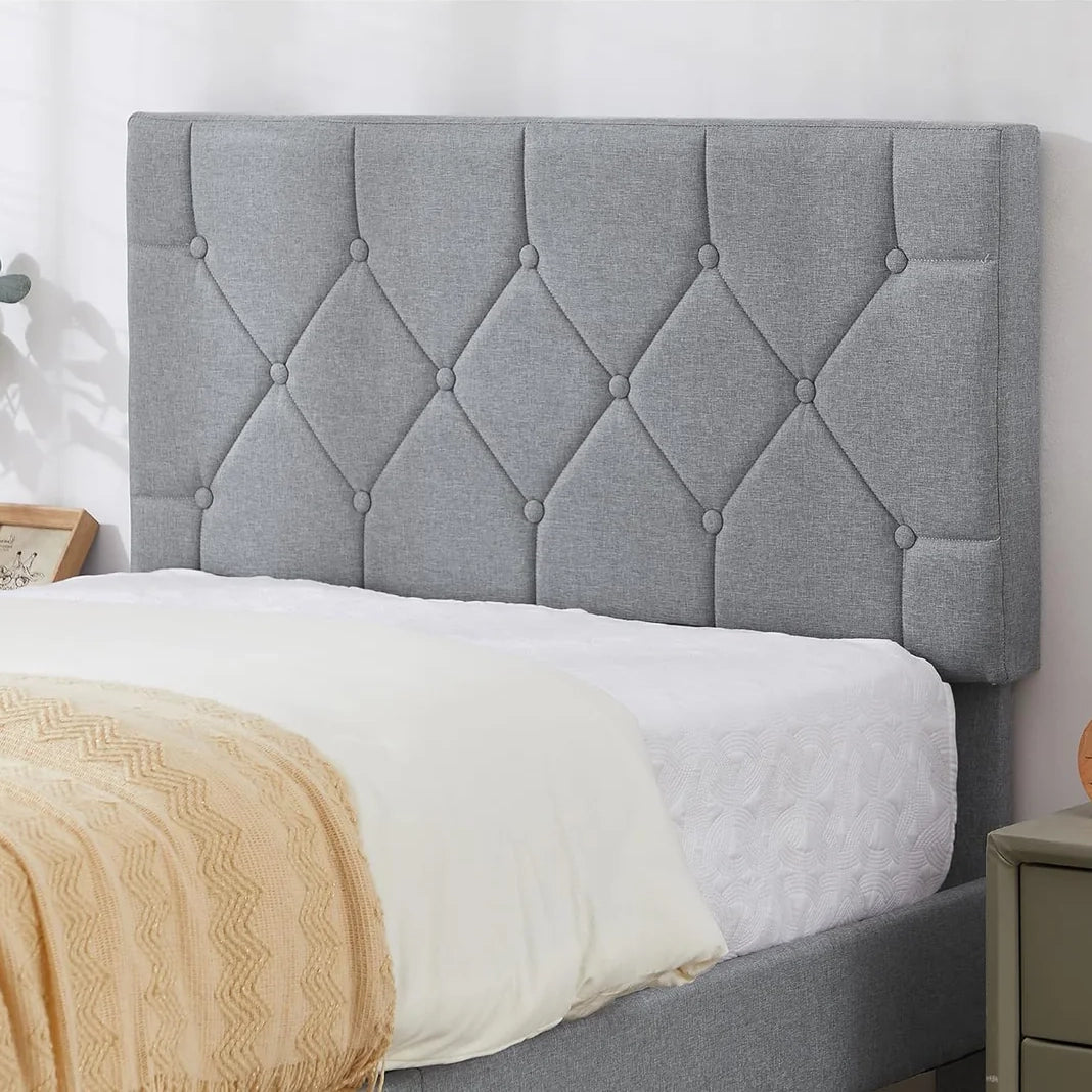 King Bed Frame Upholstered Platform with Adjustable Diamond Tufted Headboard