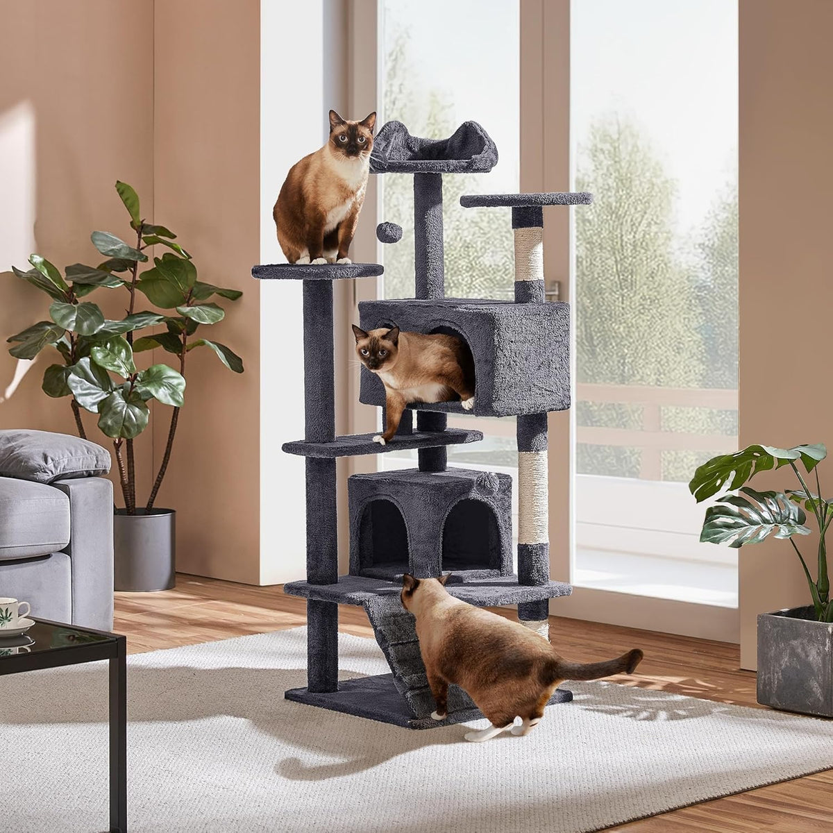 54 Inches Cat Tree Tower, Grey