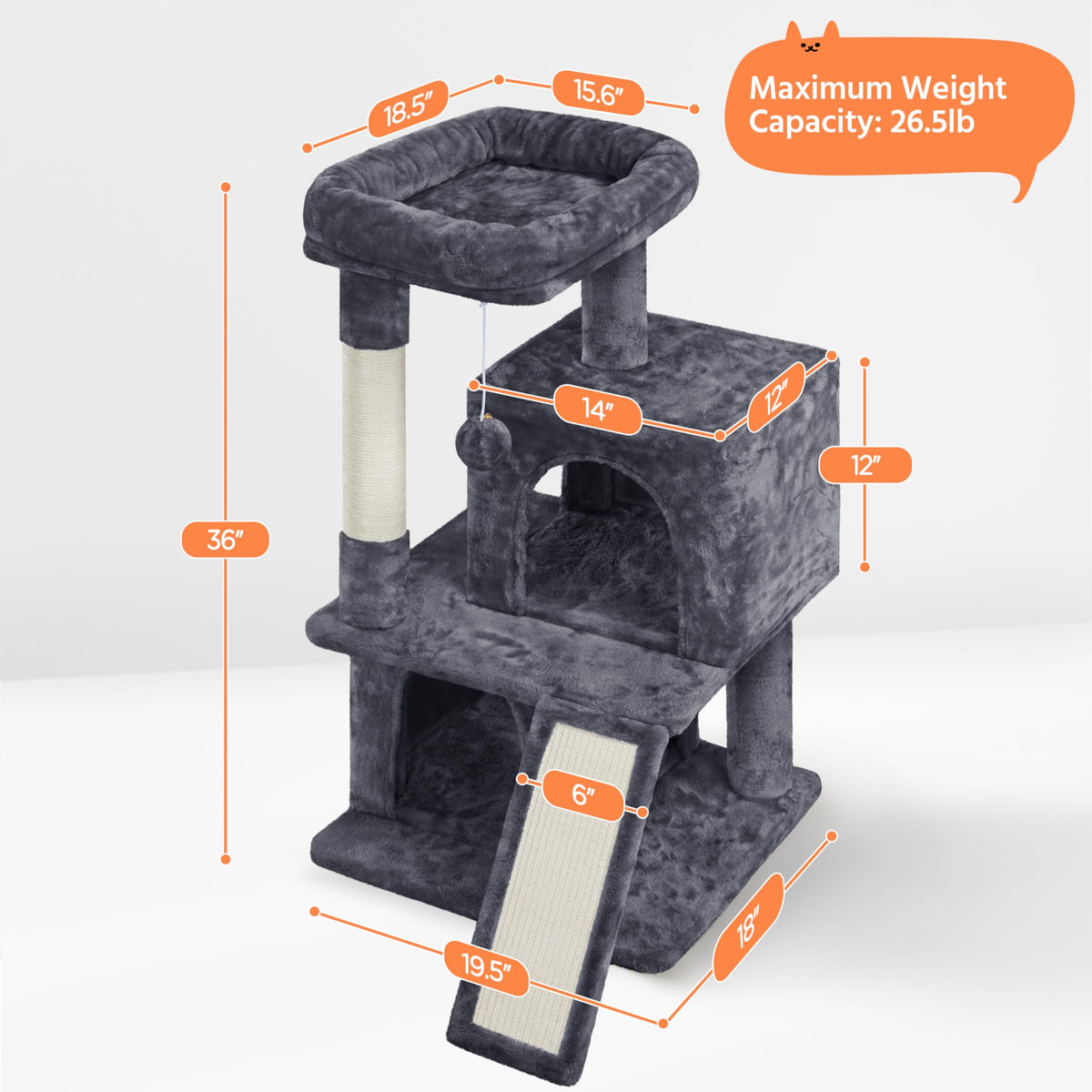 36 Inches Cat Tree Tower, Dark Grey