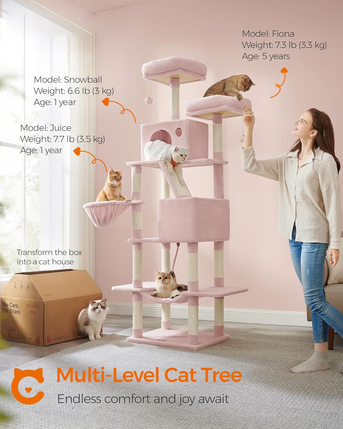 81 Inches Cat Tree Tower, Pink