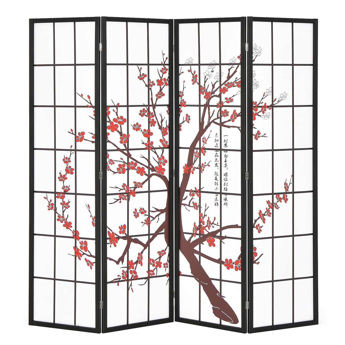 Plum Blossom Japanese Style 4 Panels Room Divider