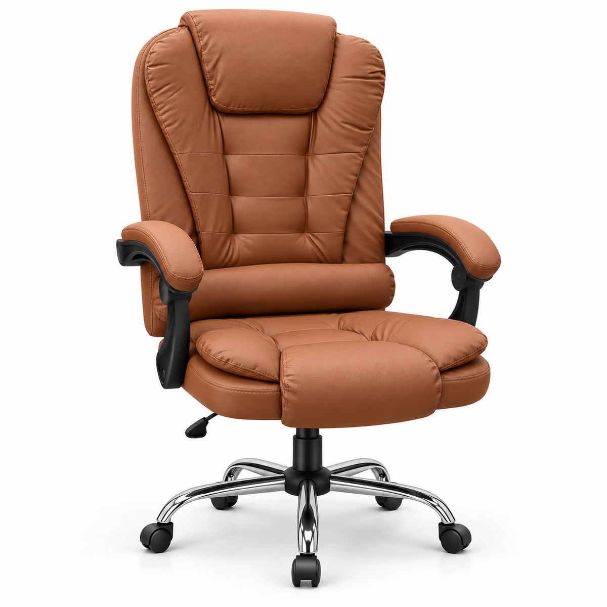Brown High Back Executive Office Chair with Padded Armrests, Cushioned Swivel Desk Chair
