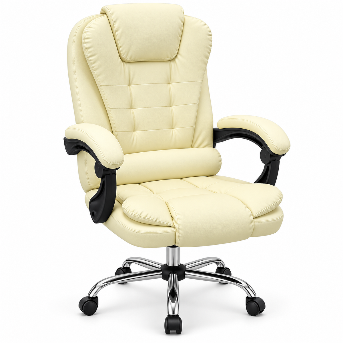 Cream High Back Executive Office Chair with Padded Armrests, Cushioned Swivel Desk Chair