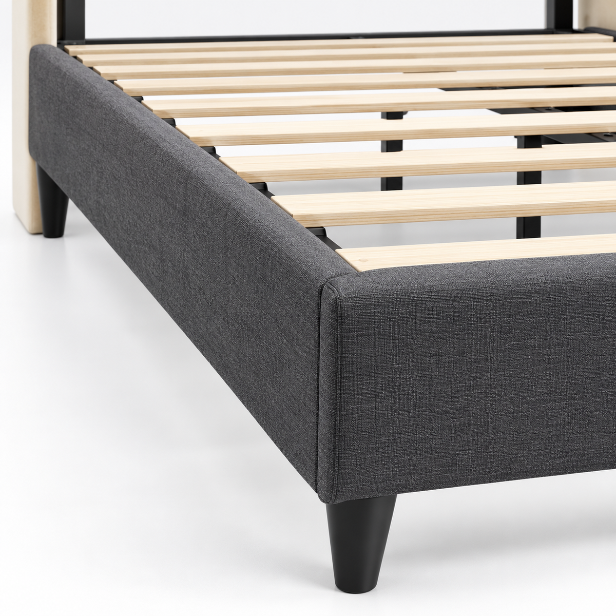 Modern Cream White Upholstered Platform Bed Frame with Vertical Channel Headboard – Twin, Full, Queen & King