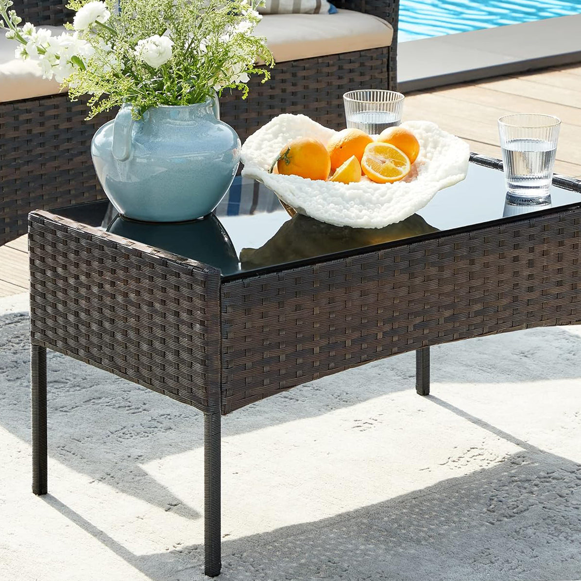 4 Piece Patio Outdoor Chairs set with Table, Outdoor Wicker Furniture set