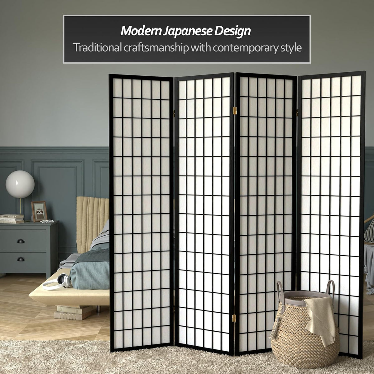 Classical Japanese Style 4 Panels Room Divider