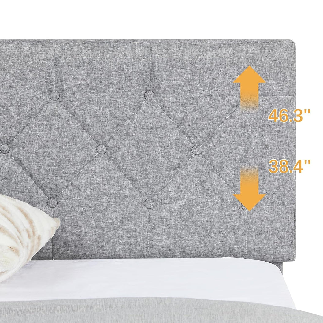 Full Bed Frame Upholstered Platform with Adjustable Diamond Tufted Headboard
